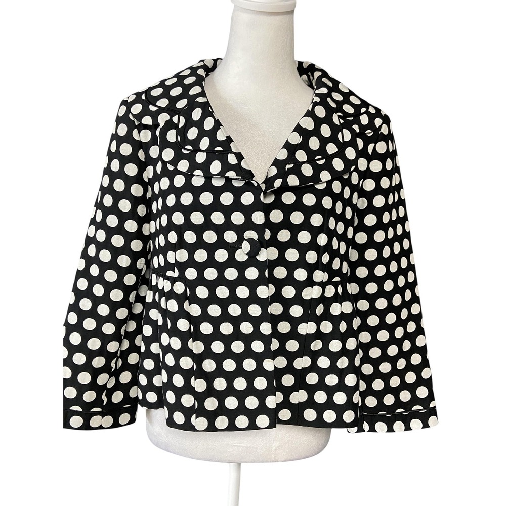 Charles Gray Jacket Womens Large Black White Polka Dot Pleated 3/4 Sleeve Blazer